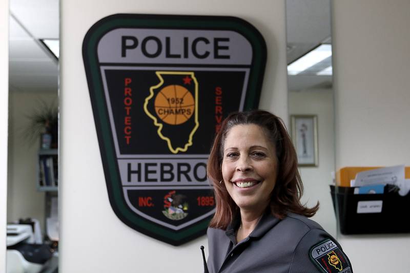 Hebron Police Chief Juanita Gumble in the police department's office in Hebron on Wednesday, Feb. 21, 2024. In the year since she took over the department she has worked hard improve the department by upgrading procedures and how evidence is handled and stored.