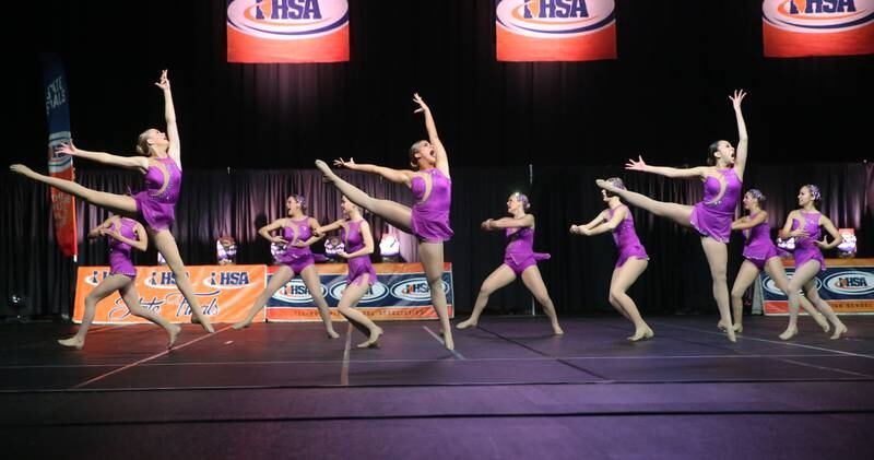 Members of the Benet Academy dance team perform during the IHSA State Dance finals on Saturday, Feb. 1, 2025 at Grossingers Motor Arena in Bloomington.