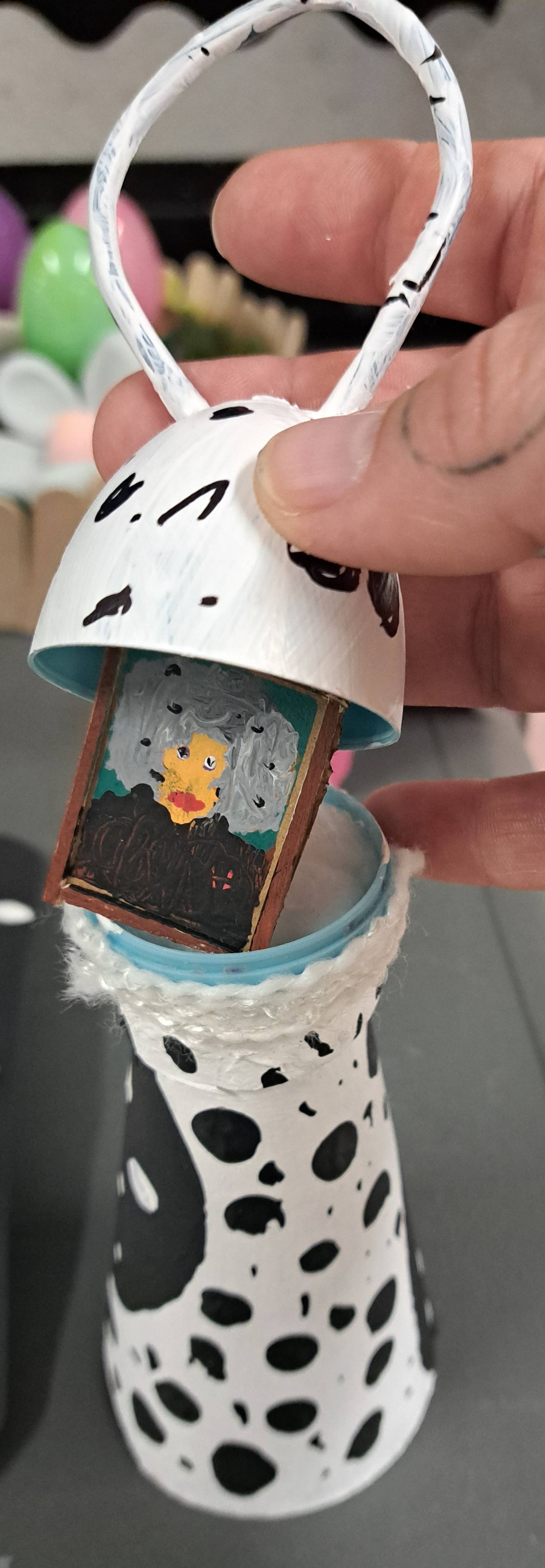 A Faberge egg with a photo inside of it, created by Woodland High School art student Jaxon Wachowski.