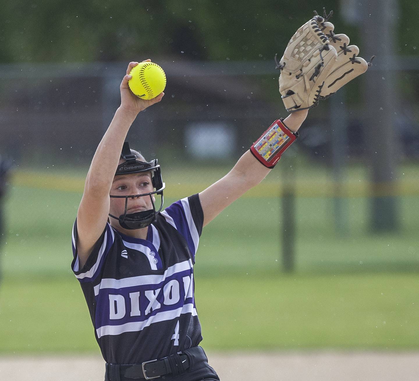 Dixon pitcher Kinley Rogers goes through her wind-up against Rock Falls Thursday, May 7, 2026.