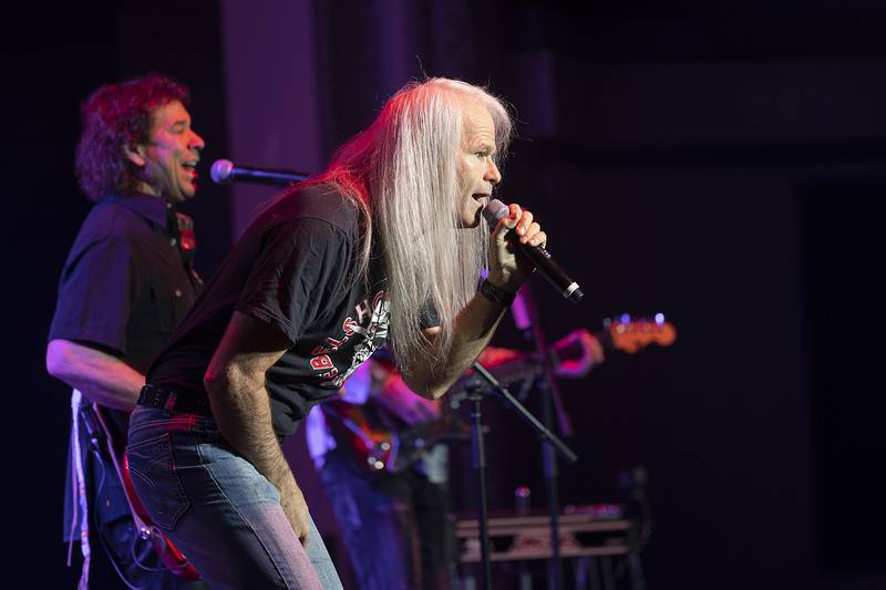 Darren Walker, lead vocalist for Head East gets the crowd going Saturday, April 22, 2023 at the Dixon Historic Theatre.