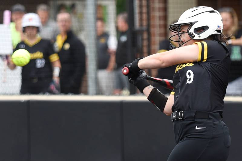 Reed-Custer's Kirstin Klein swings at a pitch during the Class 2A Seneca Regional semifinals against Seneca Tuesday, May 19, 2026.
