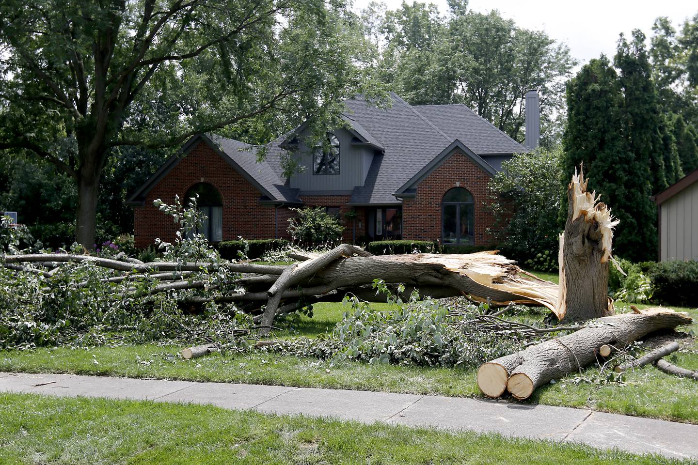 Storm damage on Edgebrook Drive in Crystal Lake on Tuesday, July 16, 2024, after McHenry County was hit by its third night of severe thunderstorms,.