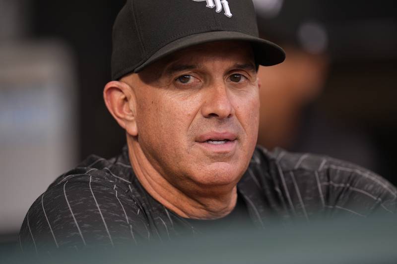 Chicago White Sox manager Pedro Grifol stands in the dugout before a baseball game against the Kansas City Royals, Monday, July 29, 2024, in Chicago. (AP Photo/Erin Hooley)