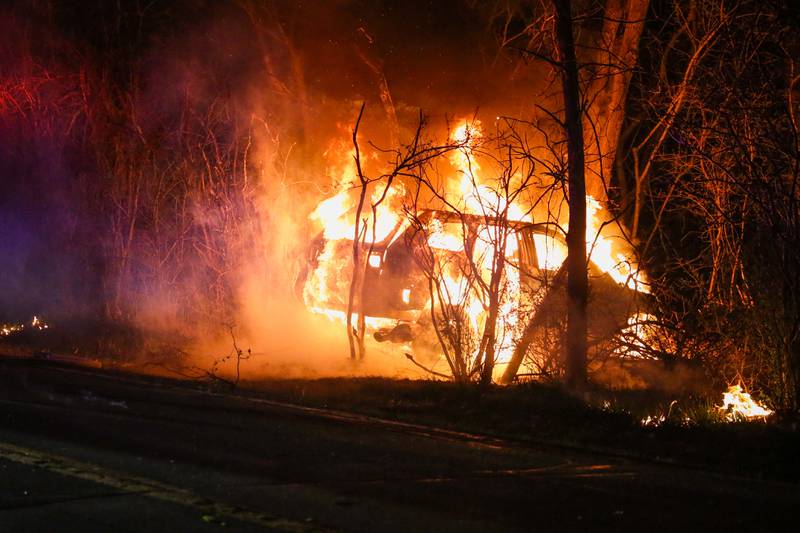 Two men were “seriously injured” in a crash Wednesday, April 19, 2023, outside Woodstock that left the vehicle in flames, the Woodstock Fire/Rescue District said.