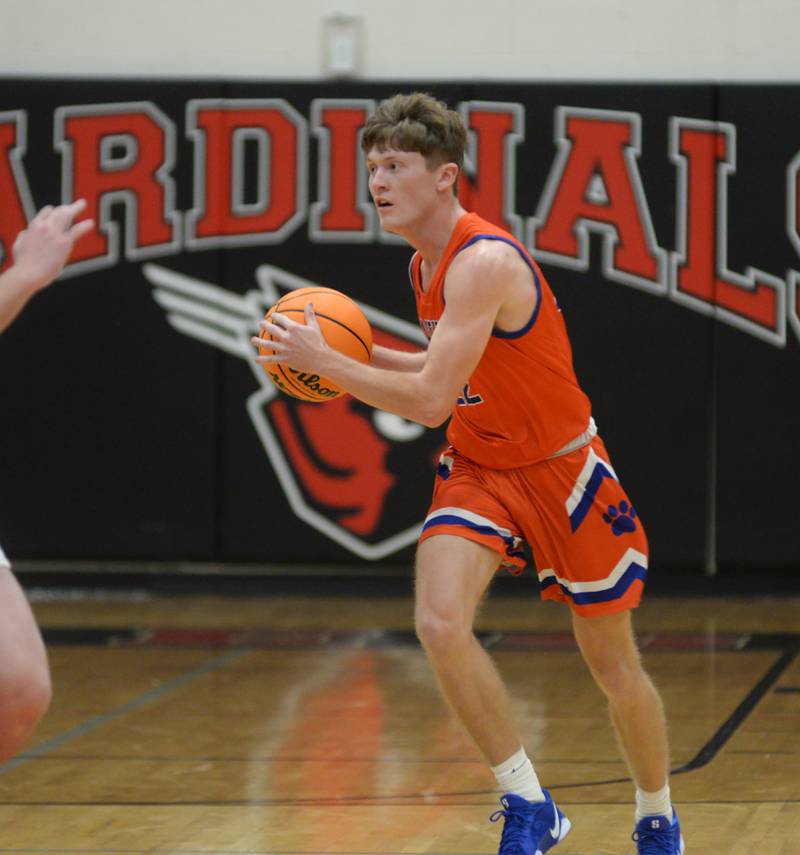 Eastland's Braden Anderson (22) looks to pass against Forreston on Saturday, Jan. 4, 2025 at Forreston High School.