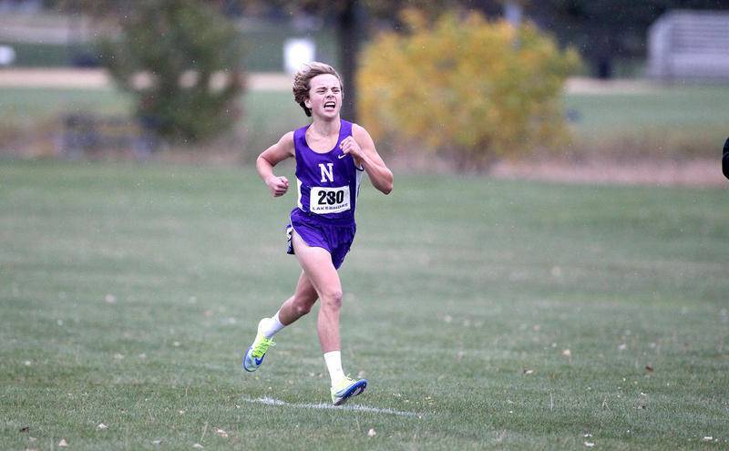 Downers Grove North's Topher Ferris heads toward the finish line in the second of two boys varsity races during the West Suburban Conference Silver cross country meet at Camera Park in Glendale Heights on Oct. 17.