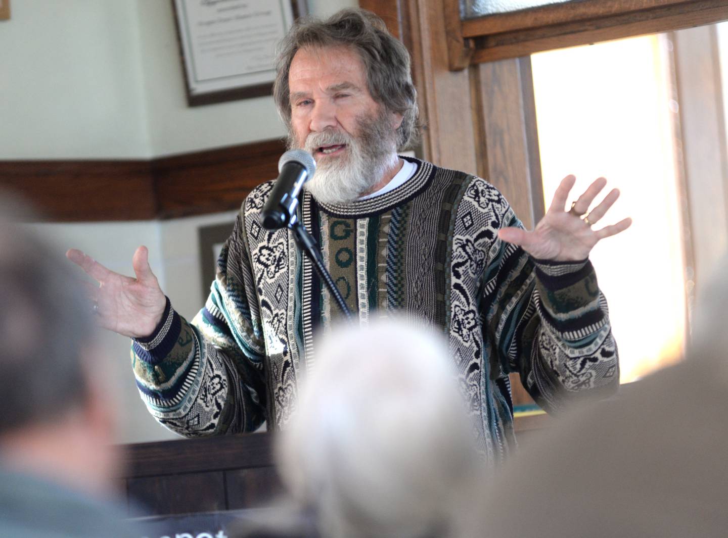 Retired teacher Tim O'Rourke of Oregon was one of the speakers who talked about the outdoor education program at the Lorado Taft Field Campus during a Saturday, Oct. 26, 2024 program at the Oregon Depot Museum in Oregon. Northern Illinois University announced in September that it will close the campus on Dec. 15.