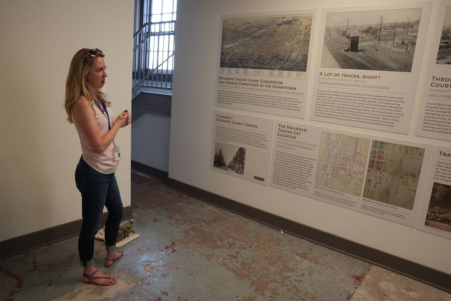 Jayne Bernhard, Joliet City Planner, gives a tour of train museum in the Old Union Depot Tower at the Joliet Gateway Center station on Thursday, May 11, 2023 in Joliet.