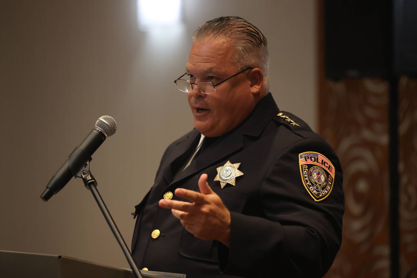 Joliet Police Chief William Evans speaks at a Chamber of Commerce luncheon at Holiday Inn in Joliet. Wednesday, July 27, 2022 in Joliet.