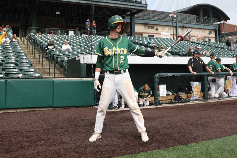 Crystal Lake South’s Ryan Skwarek stands in the batters circle before batting against Washington in the IHSA Class 3A state 3rd place game. Saturday, June 11, 2022 in Joliet.