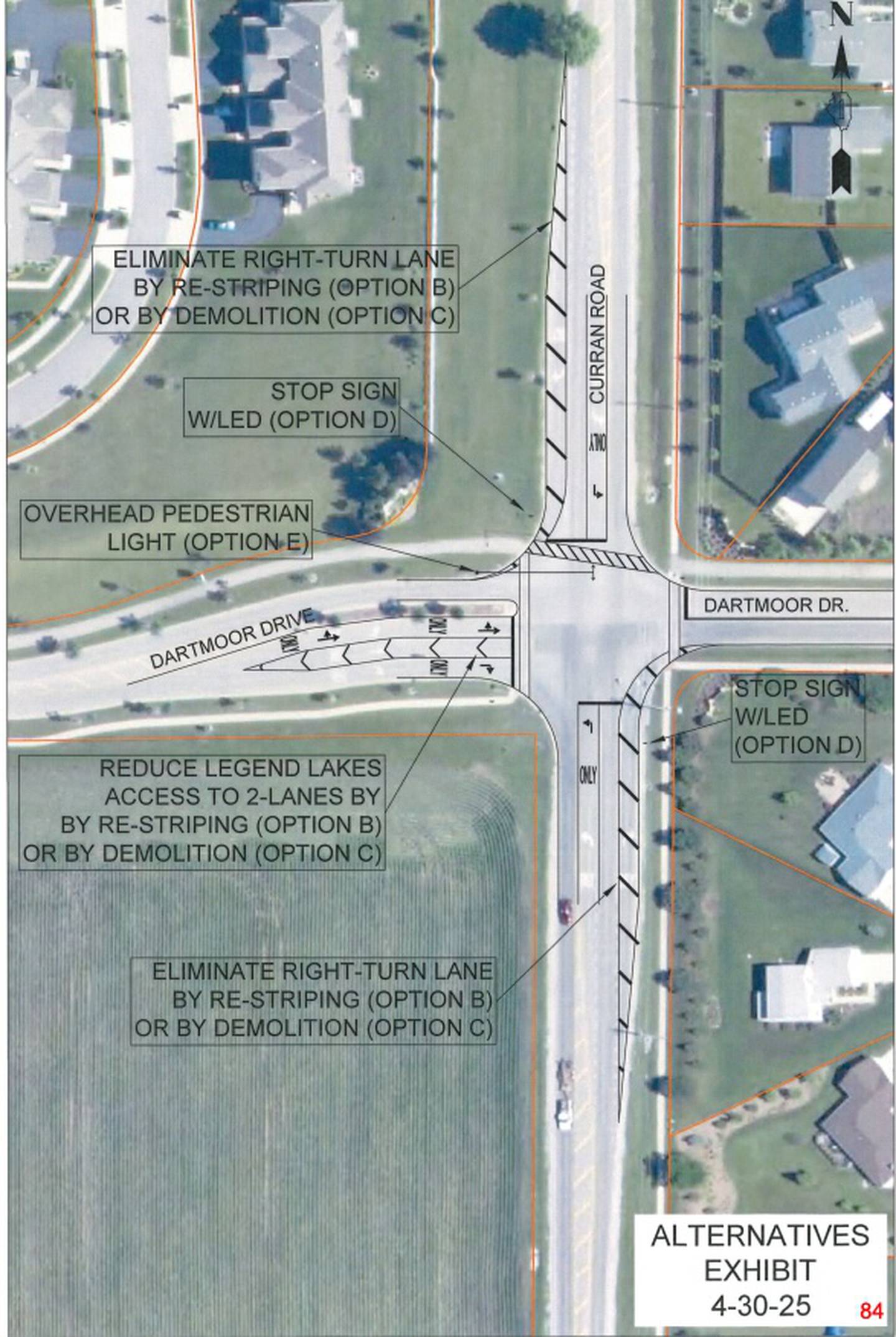McHenry Public Works plans show which lanes at Curran Road and Dartmoor Drive would be striped off, closing some lanes in an effort to reduce crashes.