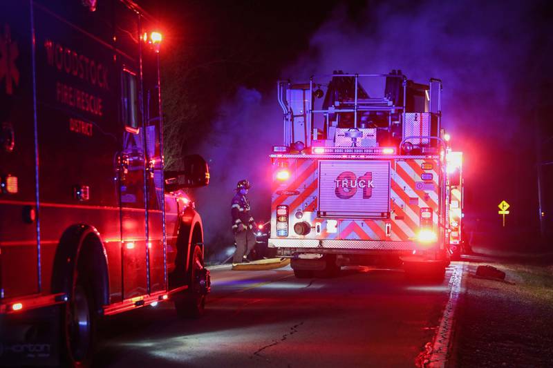 Two men were “seriously injured” in a crash Wednesday, April 19, 2023, outside Woodstock that left the vehicle in flames, the Woodstock Fire/Rescue District said.
