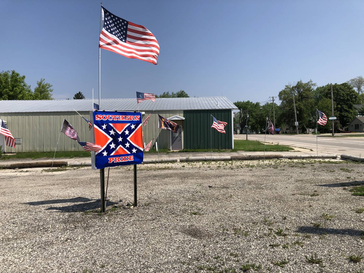A Confederate flag, seen here on Sunday, June 8, 20w5, with the words "Southern Pride" was erected in Hebron after a Pride flag was hung at village hall.