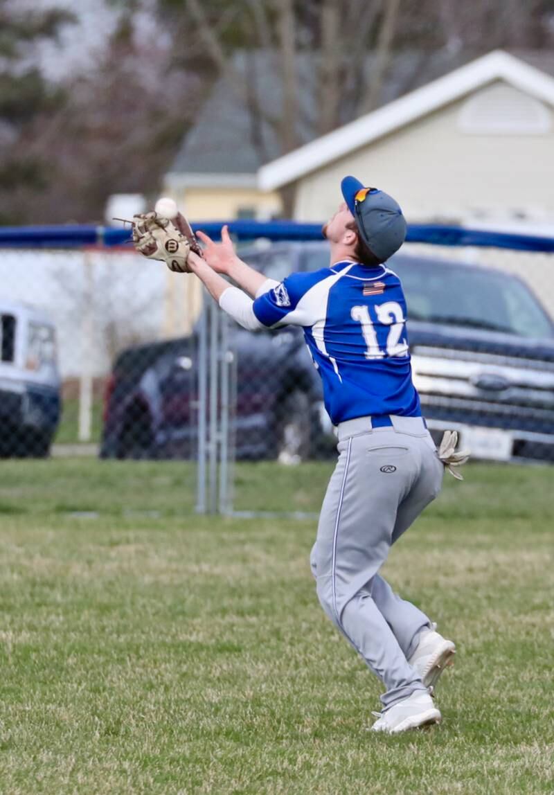 Princeton second baseman Bennet Sierens makes an over the shoulder catch Monday against Hall.