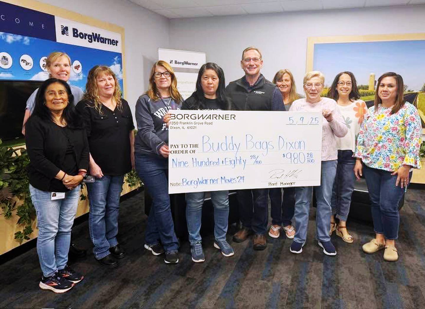 Buddy Bags of Dixon receives monetary donations from local businesses, such as BorgWarner in 2025 to help their cause. The organization is actively seeking more donations – in food and money – to help a growing concern about food insecurity among children who attend Dixon Public Schools.