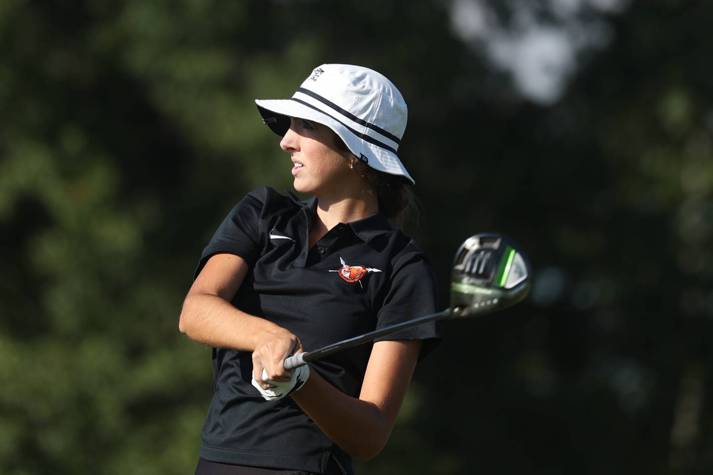 Lincoln-Way West’s Kaylee Dwyer tees off in the Class 2A Girls Golf Joliet Township Regional. Thursday, Sept. 29, 2022, in Joliet.