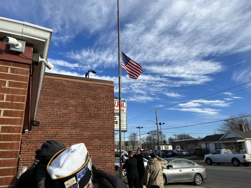 The American flag flew at half-staff in remembrance of Pearl Harbor at the Veterans of Foreign Wars Post 2470 in Ottawa on Dec. 7, 2024.