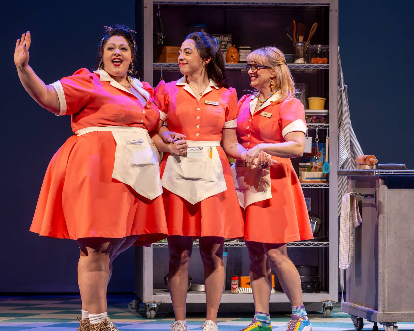 from left) Teressa LaGamba plays Becky, Michelle Lauto is Jenna and Kelly Felthous plays Dawn in Paramount Theatre’s Waitress. Paramount’s is the first Chicago-area production of this hit Broadway musical, with music and lyrics by Grammy winner and Tony nominee Sara Bareilles, directed by Katie Spelman. Performances run through March 30, 2025. For tickets, visit paramountaurora.com or call (630) 896-6666. Photo credit: Brett Beiner Photography