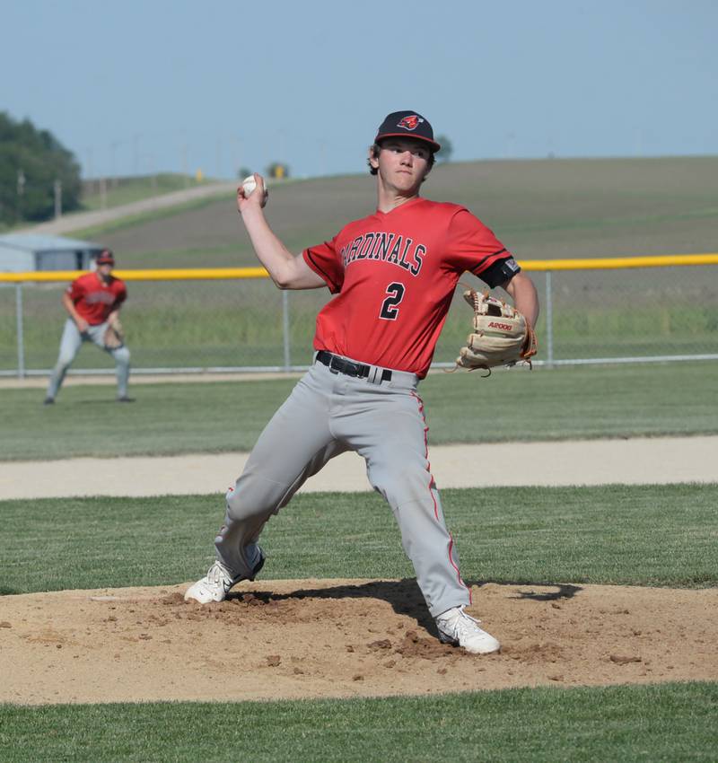 Forreston's Alex Ryia delivers a pitch against Lena-Winslow at the 1A Forreston Sectional on Wednesday, May 22, 2024.