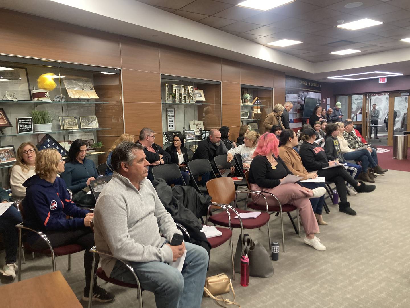 Parents gathered in the Porter Room at LTHS East Campus to hear the board's plan for Central Campus students at the Nov. 7 emergency meeting.