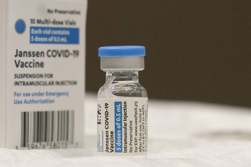 FILE - In this March 3, 2021 file photo, a vial of the Johnson & Johnson COVID-19 vaccine is displayed at South Shore University Hospital in Bay Shore, N.Y.  U.S. health advisers are meeting Friday, Oct. 15,  to tackle who needs boosters of Johnson & Johnson's single-shot COVID-19 vaccine and when. Advisers to the Food and Drug Administration also will examine data suggesting that booster of a competing brand might provide better protection.  (AP Photo/Mark Lennihan, File)