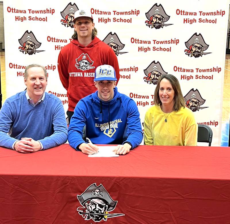 Ottawa’s Jack Henson has sOttawa’s Jack Henson has signed to continue his education at Illinois Central College in East Peoria and his baseball career at the NJCAA level with the Cougars. Henson – an outfielder for the Pirates and second-team member of the 2024 Times All-Area Baseball Team – is pictured at his signing ceremony with his parents and former Ottawa baseball coach Tyler Wargo.