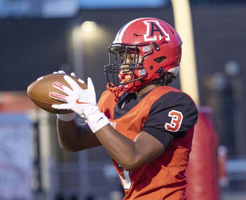 Amboy’s Cody Winn hauls in a two-point conversion against Milledgeville Friday, August 29, 2025, in Amboy.
