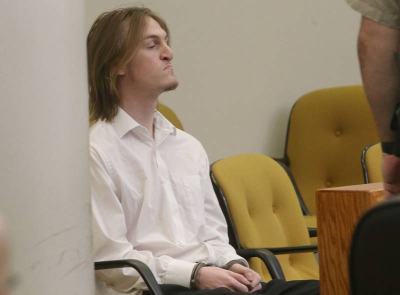 Logan Petre enters the La Salle County courtroom for his bench trial on Wednesday, May 28, 2025 at the La Salle County Government Complex in Ottawa. Petre has been in the La Salle County Jail since last June after being arrested for murdering his 54-year-old father Leo Petre at their home in Marseilles.
