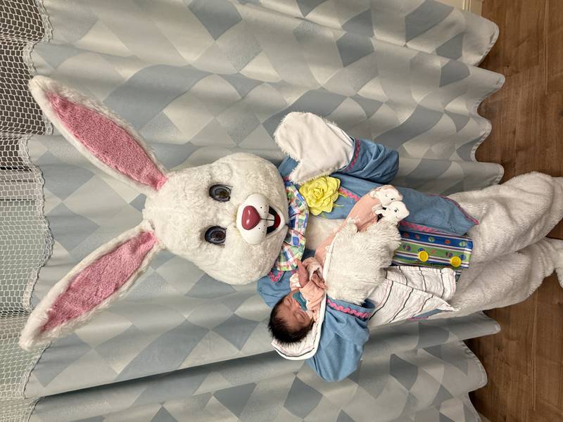 The Easter Bunny visited the 24-bed Amy, Matthew and Jay Vana Neonatal Intensive Care Unit at Silver Cross Hospital in New Lenox to bring Easter cheer to tiny patients, their families and NICU staff.