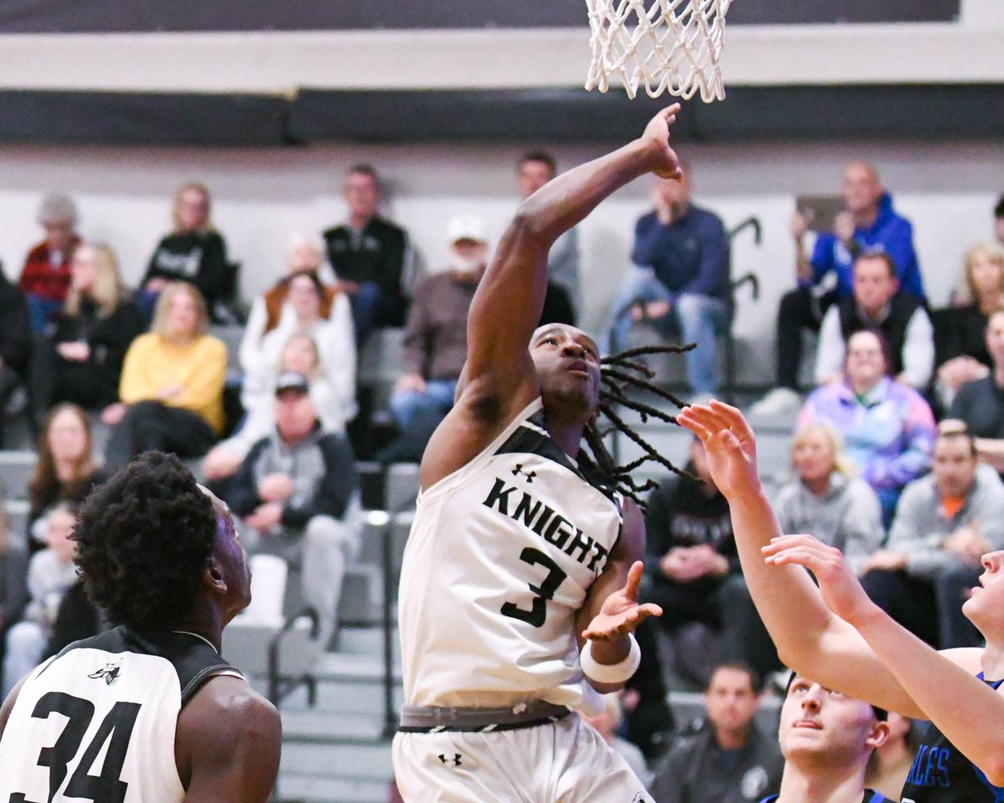 Kaneland's Marshawn Cocroft (3) takes a shot during the game on Wednesday Jan. 14, 2026; while taking on St. Charles North held at Kaneland High School.