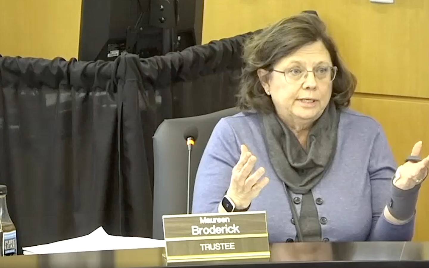 Maureen Broderick, a Joliet Junior College board trustee, speaks during a board meeting on Wednesday, Nov. 12, 2025.
