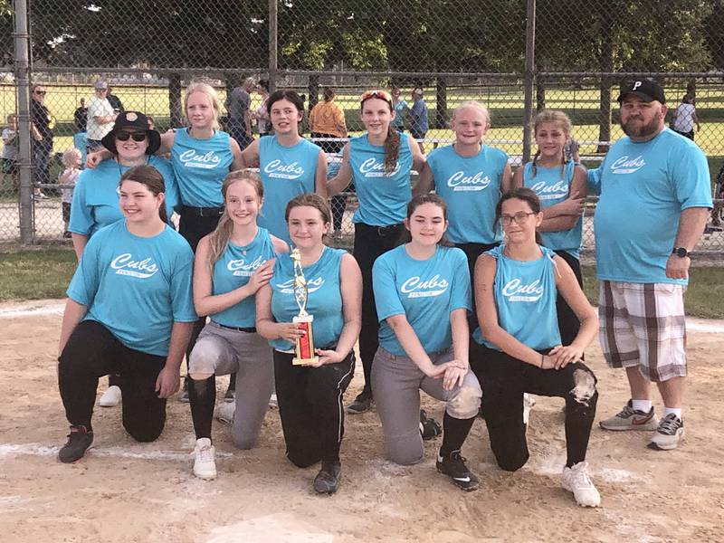 The Princeton Cubs finished second in the B League Tournament at Princeton Monday, falling to Annawan 13-3 in the championship game. Team members are (front row, left to right) Alexis Phillppe, Brooklin Miceli, Katelynn Hartmann,  Addison Compton and Kayden Kunkel; (back row)
assistant coach Shaylynn Hartmann, Kendall Rauh, Giavanna Schluter, Taylor Compton, Liberty Sousa, Ella Ostrowski and head coach Skee Hartmann. Not pictured: assistant coach Courtney Driscoll, Cecilia Roberts, Camryn Driscoll, Makya Clark and Gracie Anderson.