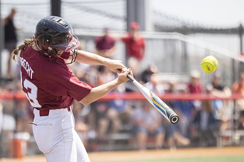 Antioch’s Emily Brecht drives in a run against Charleston Friday, June 9, 2023 in the class 3A state softball semifinal.