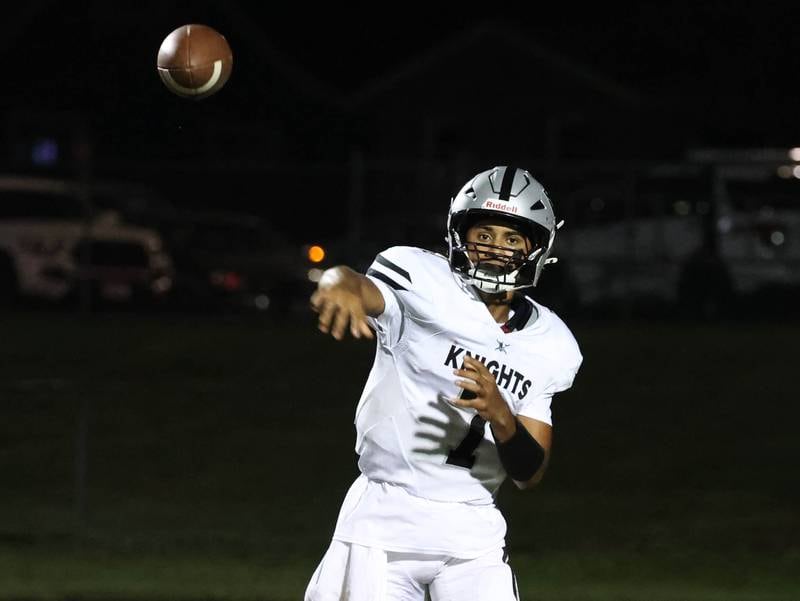 Kaneland's Jalen Carter throws a pass during their game Friday, Oct. 3, 2025, at Sycamore High School.