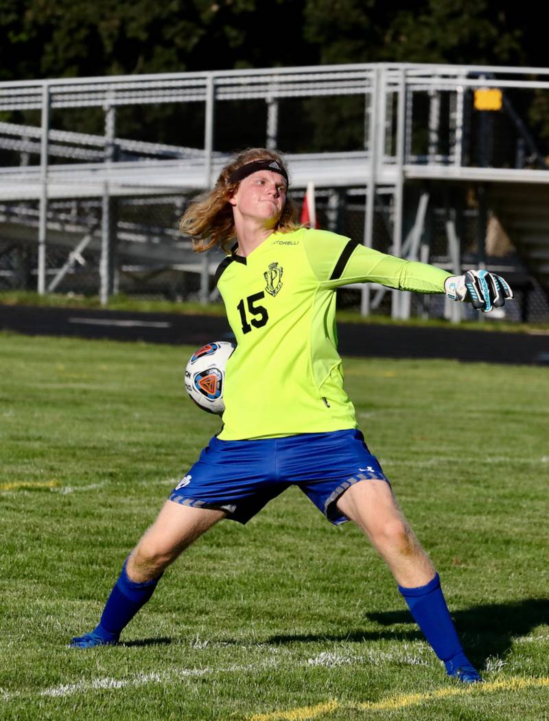 Princeton keeper Niklas Schneider makes a throw Monday against Streator.