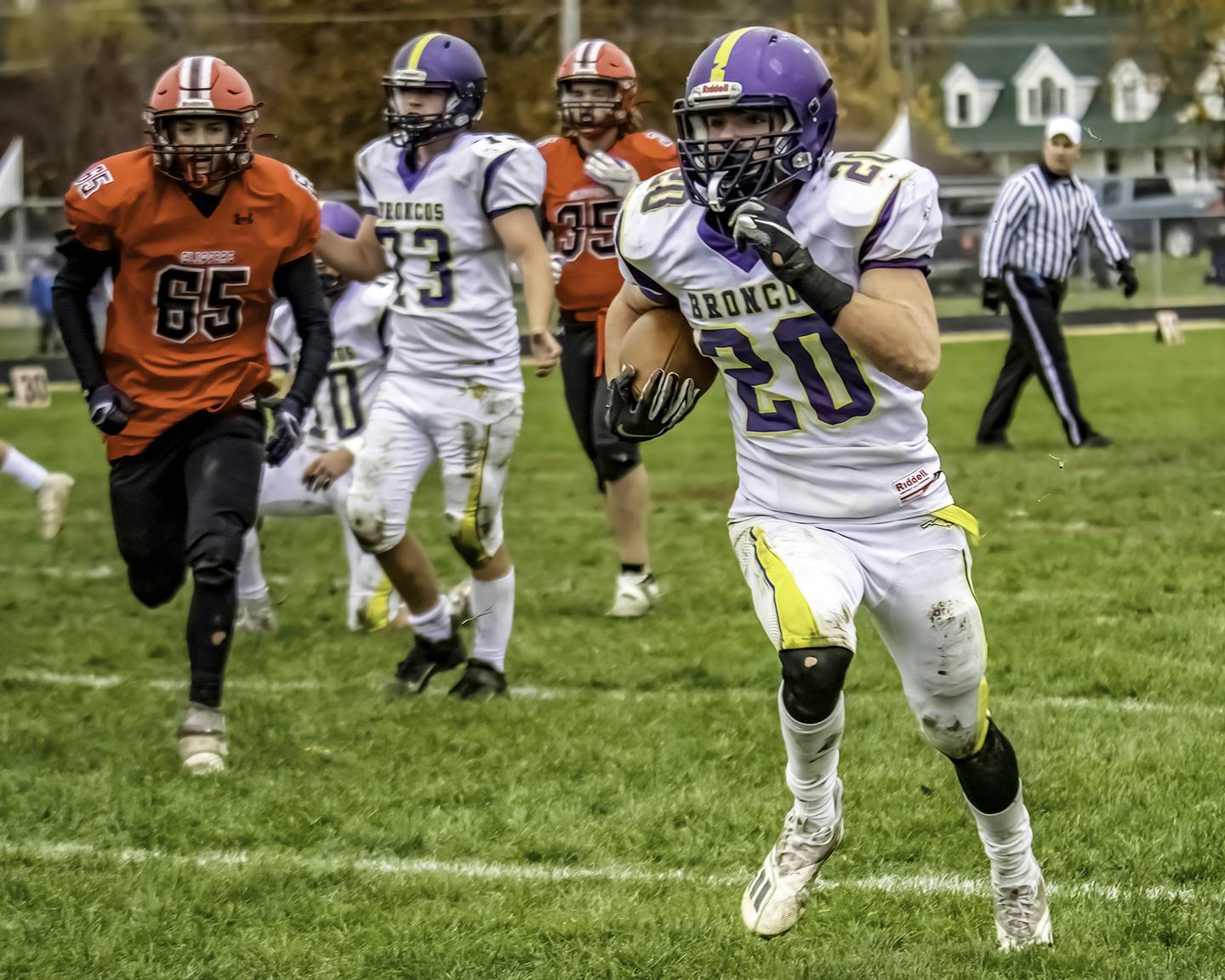 Orangeville's Gunar Lobdell breaks away from the Amboy-LaMoille defense during their 8-man semifinal playoff game Saturday, Nov. 13, 2021 at The Harbor in Amboy.