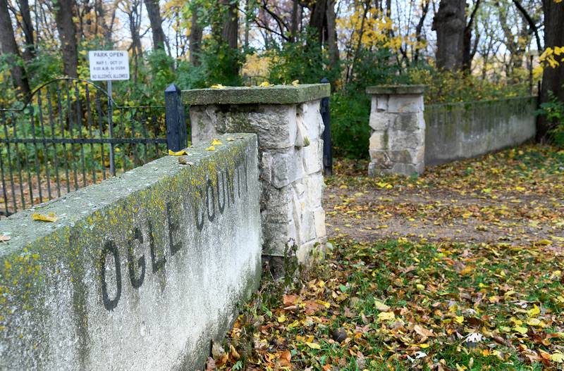 Weld Park is the only park owned by Ogle County. The 10-acre park includes shelters, restrooms, and a playground area. It's entrance is marked with concrete structures.