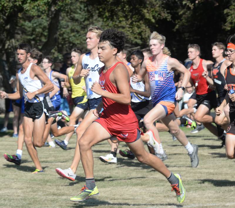 Oregon's Daniel Gonzalez starts the 2023 Oregon Open Cross Country Meet at Oregon High School. Gonzalez recently placed an area-best 62nd in the Class 1A race at the First to the Finish Invitational.