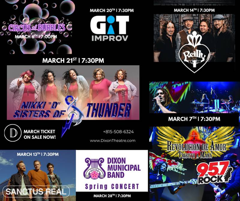 Dixon Theatre - Upcoming Events in March at The Dixon Historic Theatre