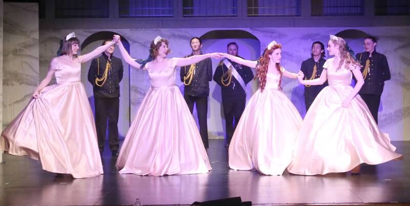 Olga, played by Nora Maier, Maria, played by Ivy Soens, Young Anastasia, played by Nina Leffers , and Tatiana, played by Olivia Bergfield  acts out a scene during a rehearsal of "Anastasia" on Tuesday, July 3, 2024 at Stage 212 in La Salle. The show runs July 12-14, 19-21 and 26-28 at Stage 212, 700 First St., LaSalle. Friday and Saturday evening performances begin at 7:30 p.m. and Sunday matinees begin at 2 p.m.