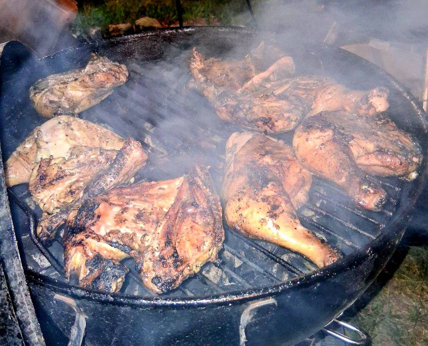 Joe's special chicken on the grill.