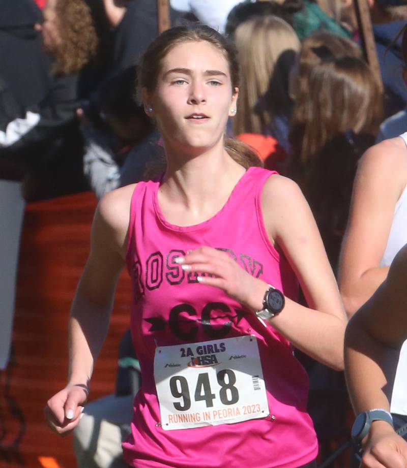 Aurora Rosary's Chiara Surtz competes in the Class 2A State Cross Country race on Saturday, Nov. 4, 2023 at Detweiller Park in Peoria.