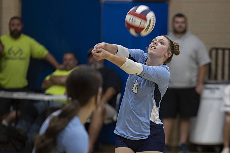 Bureau Valley’s Katelyn Stoller plays a shot against Newman Thursday, Sept. 28, 2023 at Newman.