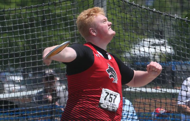 Indian Creek's Isaac Willis throws discus during the IHSA Class 1A Boys Track & Field State Finals on Saturday, May 31, 2025 at Eastern Illinois University in Charleston.