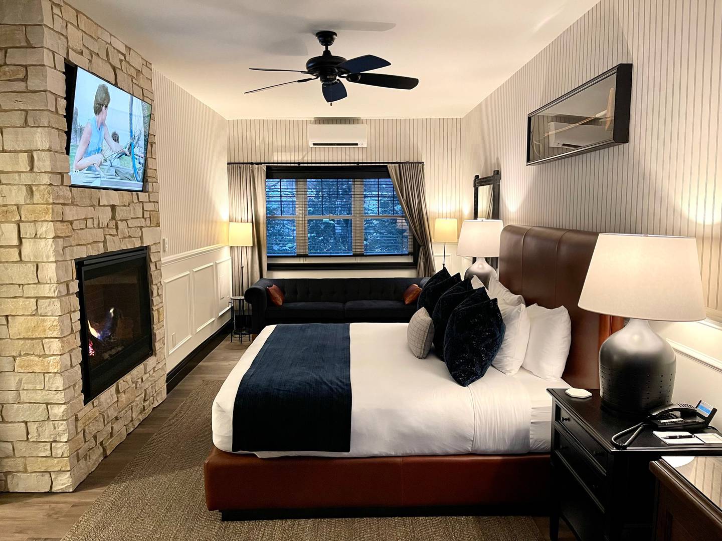 A guest room in The Belfry House hotel near Lake Geneva, Wisconsin.