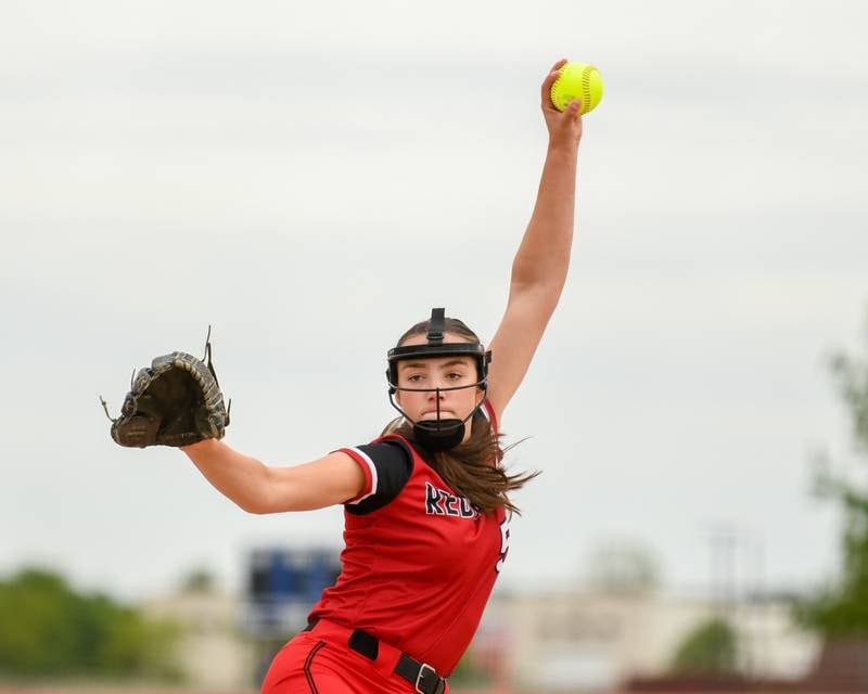 Benet Academy's Noel Klody (5) pitches during the regional final game on Friday May 22, 2026, while traveling to take on Oswego at Oswego High School.