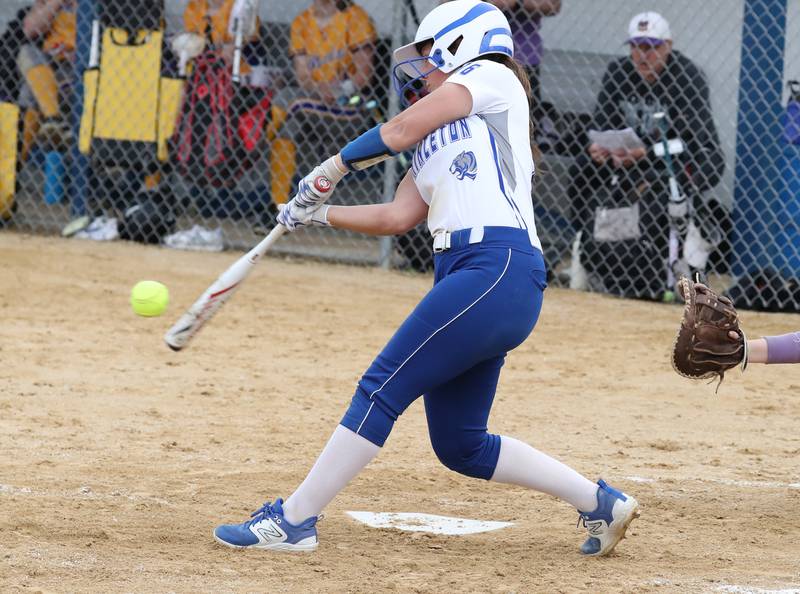 Princeton's Sylvie Rutledge smacks a hit against Mendota on Monday, May 15, 2023 in Princeton.