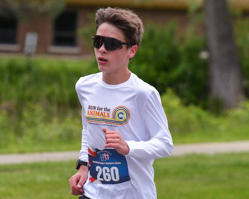 Vaughn Rutan runs during the Race to the Flag 5k and was the second overall male winner on Sunday May 25, 2025, with a time of 17:40 held at Ty Warner Park in Westmont.