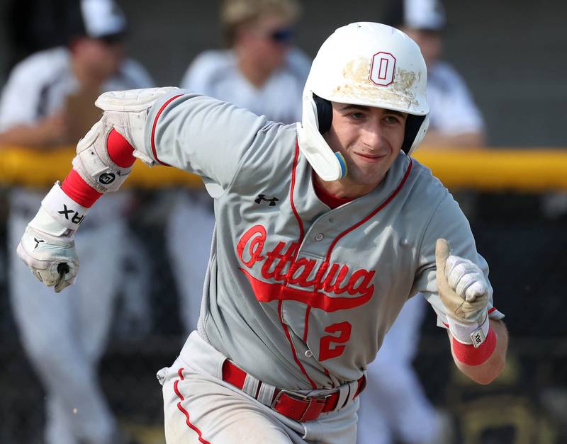 Ottawa's Jacob Rosetto legs out an infield single during their game against Sycamore Tuesday, May 6, 2025, at the Sycamore Community Sports Complex.